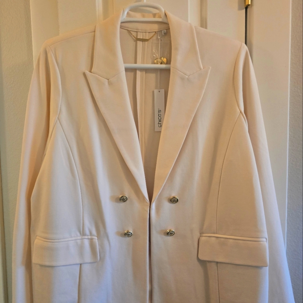 Chico's Cream Double-Breasted Blazer